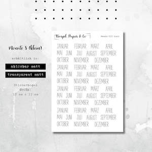 Foglio di adesivi mesi da gennaio a dicembre, adesivi rimovibili individualmente per ogni mese dell'anno per bullet journal, agenda e calendario