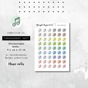 Stickerbogen Musik Noten, einzeln ablösbare kreisrunde Sticker in transparent matt für Bullet Journal, Planer und Kalender