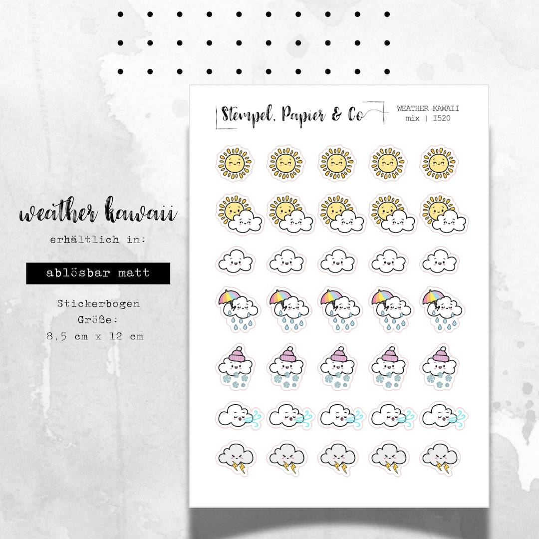 Small Sticker Sheet With Cute Weather Symbols in Kawaii Style ...