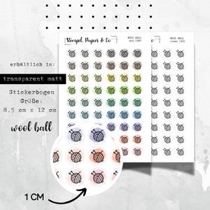 Foglio adesivo per lavoro a maglia, uncinetto, gomitoli di lana, adesivi circolari rimovibili singolarmente in trasparente opaco per bullet journal, agenda e calendario