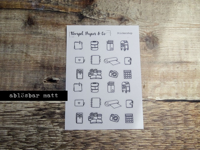 Sticker sheet Stickershop elements black and white, individually removable stickers such as printers, plotters and more for bullet journals, planners, calendars ablösbar matt