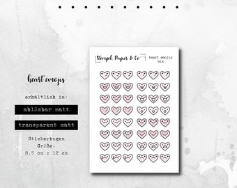 Sticker sheet heart emojis | Stickers for bullet journal, planner and calendar