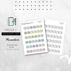 Könnte beinhalten: Eine Planer-Sticker-Bogen mit einem bunten Mix aus pastellfarbenen Notizbüchern und Stiften. Die Sticker sind 8,5 cm x 12 cm groß und in transparenter matter Ausführung erhältlich.