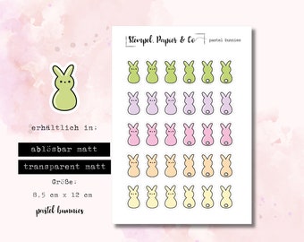 Sticker sheet with bunnies, Easter bunnies in pastel tones, individually removable stickers for decorating bullet journals, planners and calendars