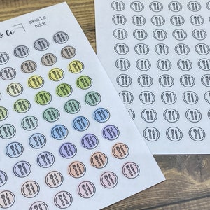 Sticker sheet meal, food, plates and cutlery circular stickers transparent matt Stickers for bullet journal, planners and calendars image 3