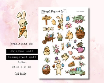 Sticker sheet with sweet Easter decorations with bunnies & co, individually removable stickers for decorating bullet journals, planners and calendars