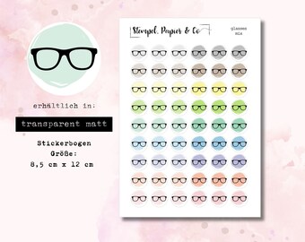 Sticker sheet glasses, glasses lenses - circular stickers in transparent matt for bullet journal, planners and calendars
