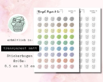 Sticker sheet laundry basket with individually removable circular stickers in transparent matt for bullet journal, planner and calendar