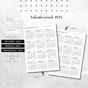 Stickervel kleine maandkalender 2025, afzonderlijk verwijderbare stickers januari - december Engels of Duits voor bullet journal, kalender etc.