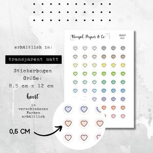 Stickervel hartmotief - ronde stickers in transparant mat voor bullet journal, planner en kalender