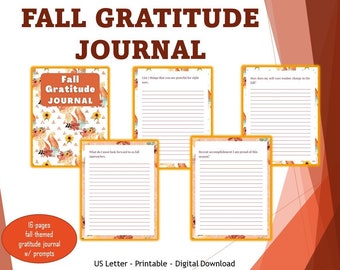 Fall Gratitude Journal Printable Daily Gratitude Journal for Women, Autumn Journal Prompts Bundle, Thanksgiving Gratitude Mindfulness Log