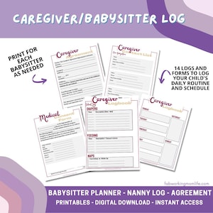 Printable Babysitter Guide & Baby Planner |  Nanny Checklist, Babysitting Journal, Baby Schedule, Feeding Tracker, Caregiver Log