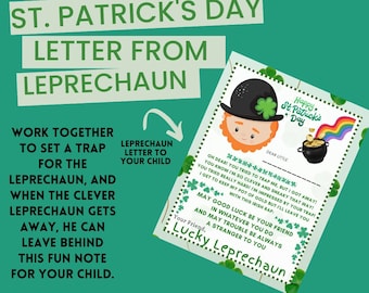 St Patricks Day Lucky Leprechaun Letter Shamrock Irish Leprechaun Trap St Patrick's Day Kids Lucky Leprechaun Note Digital Printable