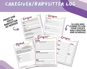 Babysitter Planner Childcare Planner Caregiver Planner Nanny Planner Printable Babysitter Binder Family Info Daily Log Schedule Trackers