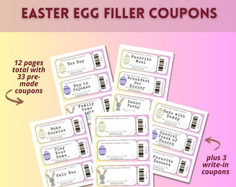 Easter Egg Filler Coupons, Easter Egg Coupons, Non Candy Easter Egg Tokens, Easter Coupons For Kids Reward Coupons from Easter Bunny