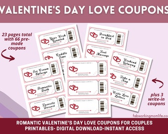 Valentine's Day Love Coupons for Couples Ideas Easy Romantic Gift Coupon Book Printable Gift for Him Gift for Her