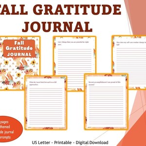 Fall Gratitude Journal Printable Daily Gratitude Journal for Women, Autumn Journal Prompts Bundle, Thanksgiving Gratitude Mindfulness Log image 1