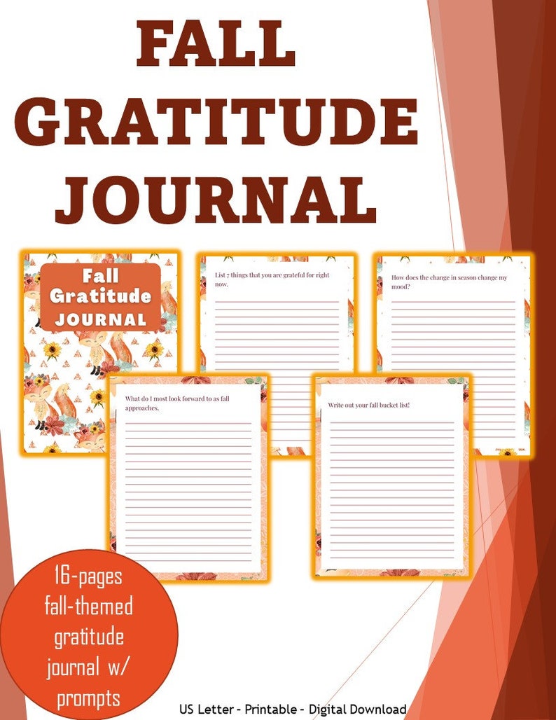 Fall Gratitude Journal Printable Daily Gratitude Journal for Women, Autumn Journal Prompts Bundle, Thanksgiving Gratitude Mindfulness Log image 2
