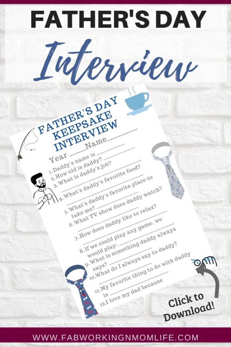 Father's Day Keepsake Interview Printable Fathers Day Printable Questionnaire Fathers Day Gift All About My Daddy Dad Gift from the Kids image 1