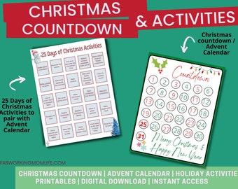 Countdown To Christmas Calendar Activities | Christmas Countdown Printable | Christmas Advent Calendar Countdown | New Years Countdown | USL