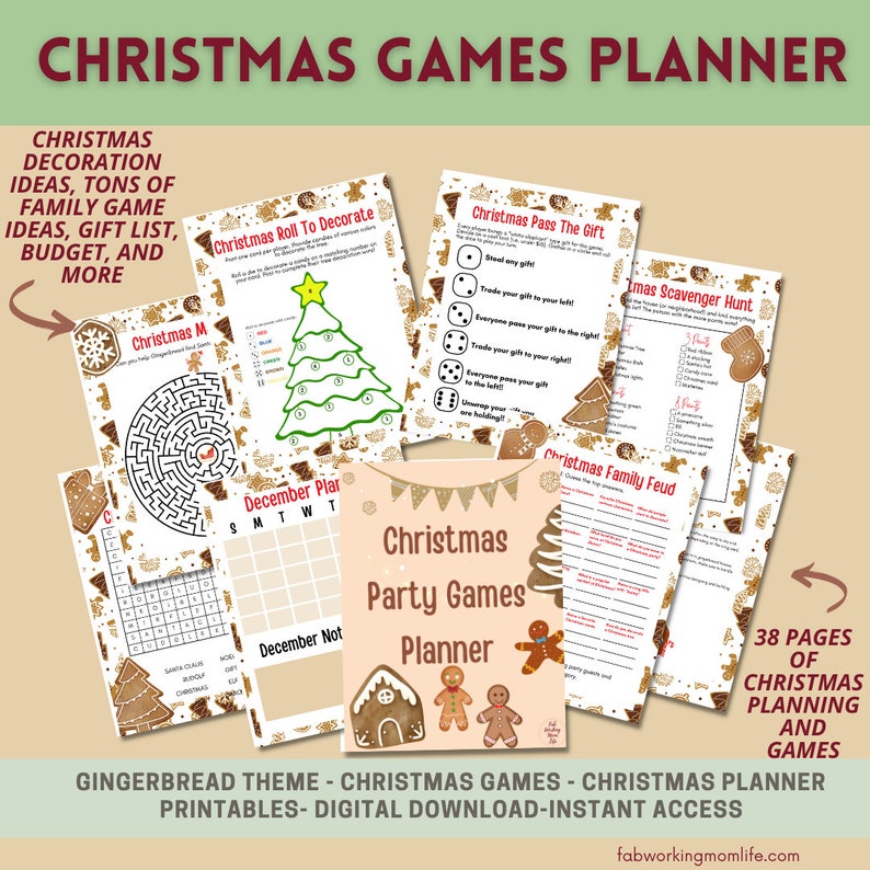 Gingerbread Party Planner Christmas Games Bundle Christmas Party Planning Guide Gingerbread Craft Ideas Fun-filled Christmas Games Printable image 1