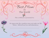 Mother's Day Best Mom Printable Award Certificate Best Mom - Etsy