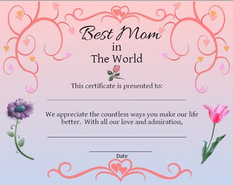 Best mom ever certificates | Mother's Day Best Mom Printable Award Certificate