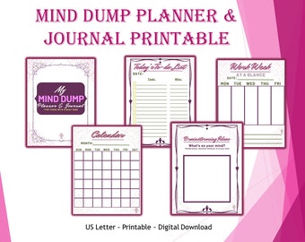 Mind Dump | Brain Dump | Thought Organizer | Productivity Planner | US Letter, Printable PDF