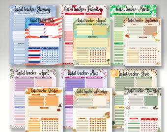 Habit Tracker Printable Monthly Habit Tracking Goal Planner Goal Log Bullet Journal Productivity Planner