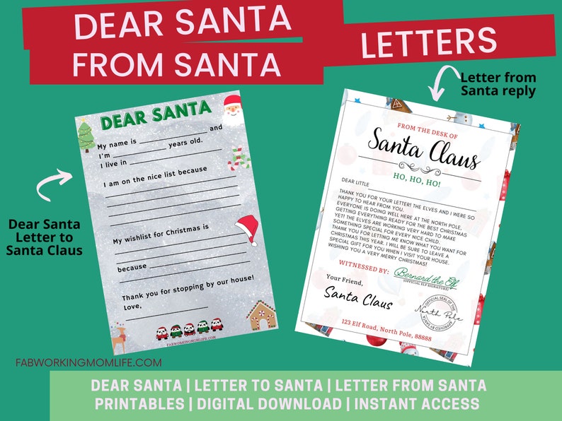 Dear Santa Printable Letter to Santa Claus Christmas Scavenger Hunt Game Christmas printable Letter from Santa to kids image 1