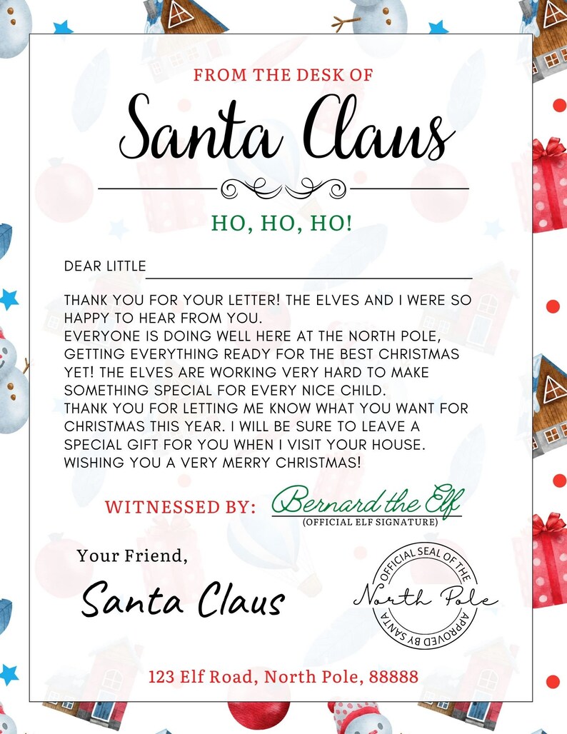 Dear Santa Printable Letter to Santa Claus Christmas Scavenger Hunt Game Christmas printable Letter from Santa to kids image 5