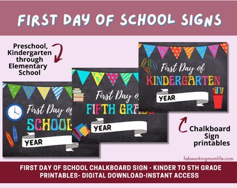 Back to school - First day of school chalkboard sign printable new school year sign INSTANT DOWNLOAD