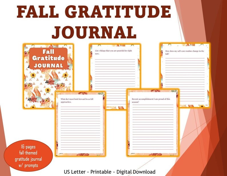 Fall Gratitude Journal Printable Daily Gratitude Journal for Women, Autumn Journal Prompts Bundle, Thanksgiving Gratitude Mindfulness Log image 1