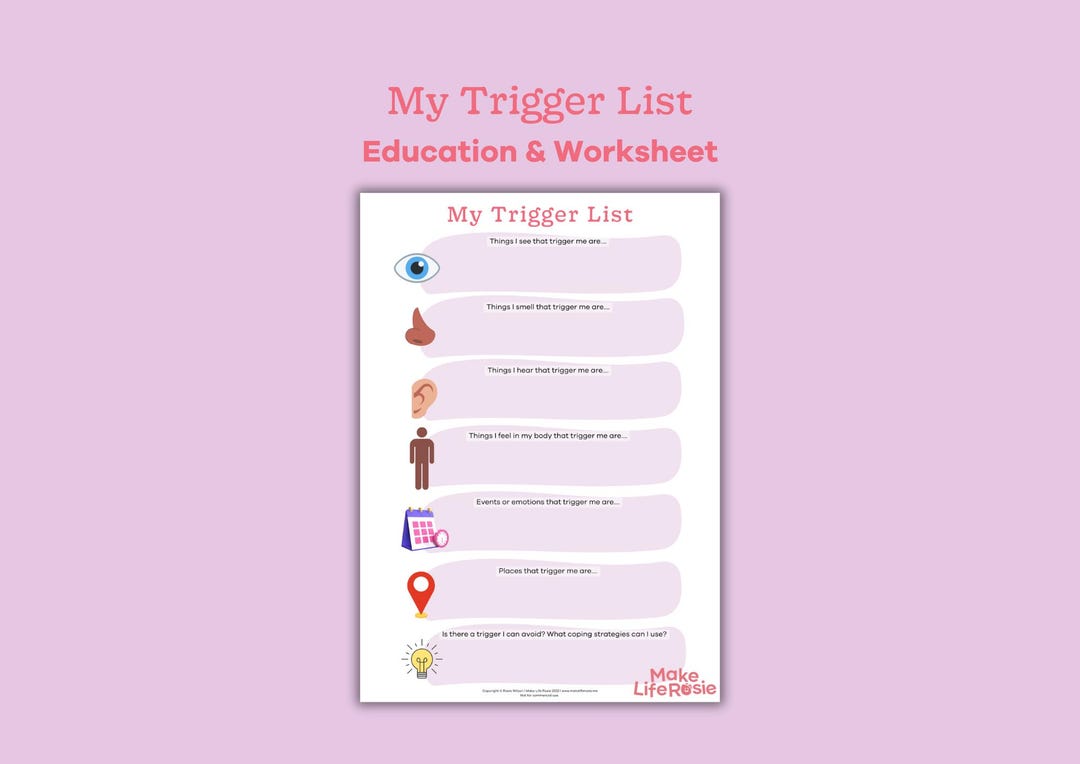 Triggers Worksheet for Teens. Trauma Resource, Mental Health Printable ...