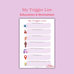 Triggers worksheet for teens. Trauma resource, mental health printable, therapy tools, counselling resource for teens.