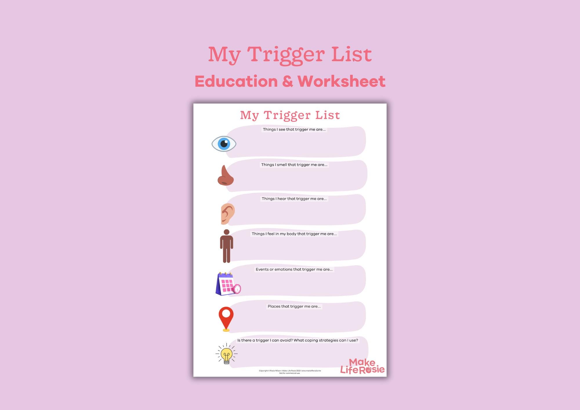 Triggers Worksheet for Teens. Trauma Resource, Mental Health Printable ...