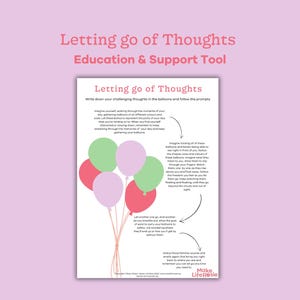 Letting go of thoughts worksheet for teens. Mindfulness worksheet, mental health printable, therapy tools, counselling resource for teens.