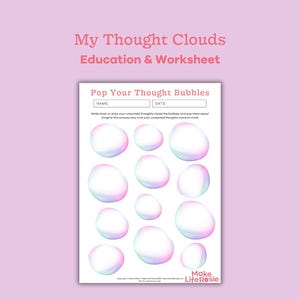 Pop your thought bubbles worksheet for kids. Mental health printable, therapy tools, counselling resource, mental health worksheet for kids.