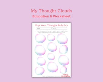 Pop your thought bubbles worksheet for kids. Mental health printable, therapy tools, counselling resource, mental health worksheet for kids.
