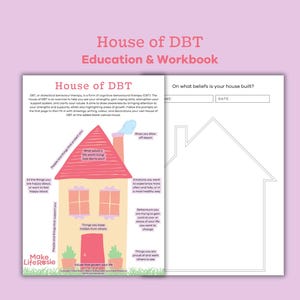 House of DBT model with worksheet. DBT and CBT for teens and kids, mental health printable, therapy tools, counselling resources