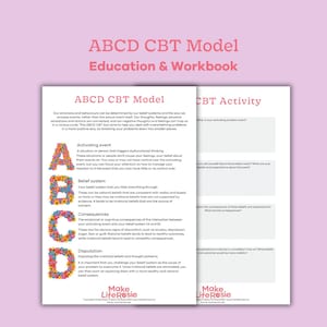 ABCD CBT model with worksheet. Cognitive behaviour therapy for teens and kids, mental health printable, therapy tools, counselling resources