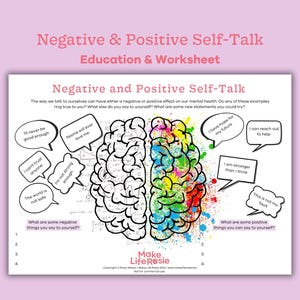 Scheda di auto-dialogo negativo e positivo per adolescenti. Risorsa per traumi, stampabile sulla salute mentale, strumenti terapeutici, risorsa di consulenza.