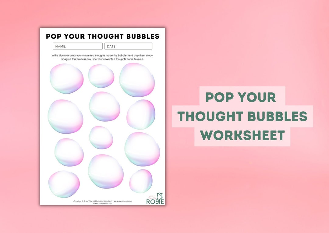 Pop Your Thought Bubbles Worksheet for Kids. Mental Health Printable