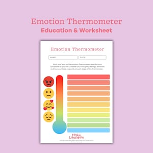Anger thermometer worksheet for kids. Mental health printable, therapy tools, psychology, counselling worksheets for teens and kids.