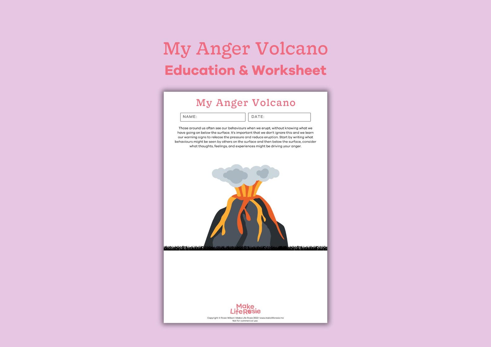 Anger Volcano Worksheet. Mental Health Printable, Therapy Tools ...
