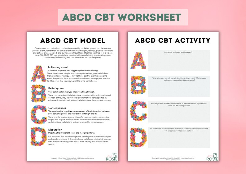 ABCD CBT Model With Worksheet Cognitive Behaviour Therapy For Etsy