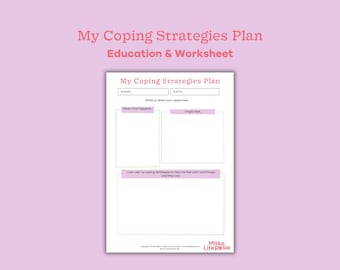 Coping strategies plan worksheet for teens and kids. Mental health printable therapy tool. Counselling handout, worksheet, resource.