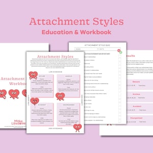 Attachment styles workbook. Mental health printable, therapy tools, counselling resource for teens, psychology, school psychologist.