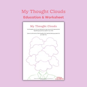 Mijn gedachtewolken-werkblad voor tieners en kinderen. Afdrukbare digitale hulpbron geestelijke gezondheid, therapiehulpmiddelen, hulpbron voor counseling.