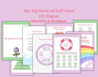 My Big Book of Self-care.  Mental health printable, therapy tools, psychology, teens and kids, self-care resources, counselling resources.